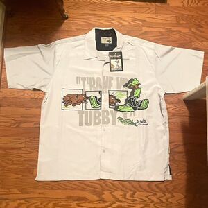 Vintage Y2K Raw Blue Men’s (size 3XL) gray short sleeve button-up graphic print